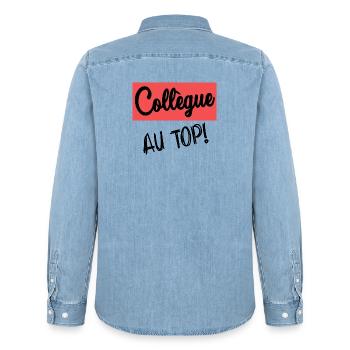KOLLEGE. ANFANGEN. RUHESTAND - Männer Jeanshemd Organic von Stanley/Stella - verwaschenes Hellblau - Hinten - AI Model Male 185 light (185cm)