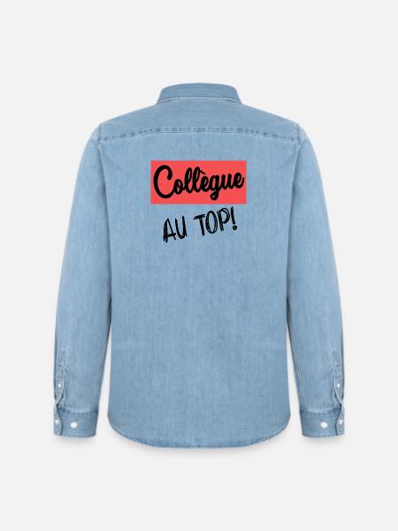 COLLEAGUE. START. RETIREMENT - Men’s Organic Denim Shirt by Stanley/Stella - light wash