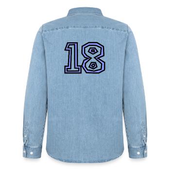 18. 18 JAHRE ALT. 18-JÄHRIGES JUBILÄUM. GEBURTSTAG 18 JAHRE. - Männer Jeanshemd Organic von Stanley/Stella - verwaschenes Hellblau - Hinten - AI Model Male 185 light (185cm)