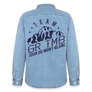GR TMB Tour du Mont Blanc Randonnée Trek - Chemise en denim homme bio Stanley/Stella - bleu clair délavé - Dos - AI Model Male 185 light (185cm)