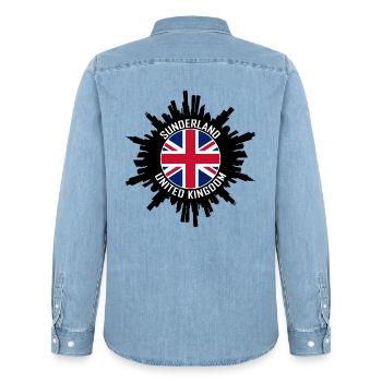 Sunderland Skyline UK Flagge Reise-Souvenir - Männer Jeanshemd Organic von Stanley/Stella - verwaschenes Hellblau - Hinten - AI Model Male 185 light (185cm)