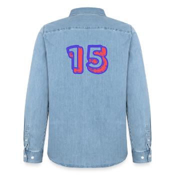 15. 15 ANS. 15e ANNIVERSAIRE. ANNIVERSAIRE 15 ANS. - Chemise en denim homme bio Stanley/Stella - bleu clair délavé - Dos - AI Model Male 185 light (185cm)