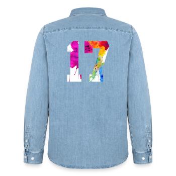 NUMMER 17 JAHRE ALT 17. GEBURTSTAG - Männer Jeanshemd Organic von Stanley/Stella - verwaschenes Hellblau - Hinten - AI Model Male 185 light (185cm)