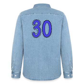 30. 30 YEARS. 30th ANNIVERSARY. 30 YEARS ANNIVERSARY. - Men’s Organic Denim Shirt by Stanley/Stella - light wash - Back - AI Model Male 185 light (185cm)