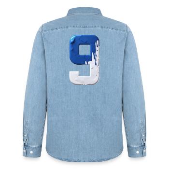 NON. 9 NUMÉRO 9 BLEU BLANC 9E ANNIVERSAIRE - Chemise en denim homme bio Stanley/Stella - bleu clair délavé - Dos - AI Model Male 185 light (185cm)