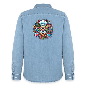 Chef Logo - Chemise en denim homme bio Stanley/Stella - bleu clair délavé - Dos - AI Model Male 185 light (185cm)
