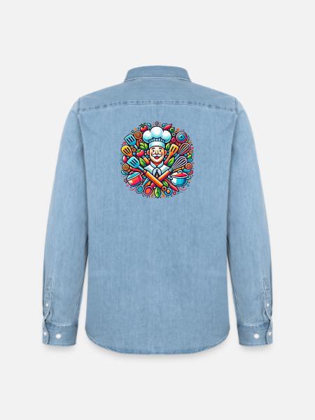 Chef Logo - Chemise en denim homme bio Stanley/Stella - bleu clair délavé
