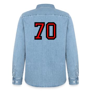 70. 70 ANS. 70e ANNIVERSAIRE. ANNIVERSAIRE 70 ANS. - Chemise en denim homme bio Stanley/Stella - bleu clair délavé - Dos - AI Model Male 185 light (185cm)