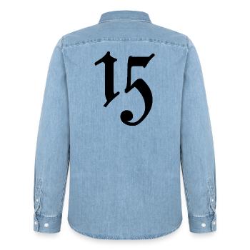 15. 15 ANS. 15e ANNIVERSAIRE. ANNIVERSAIRE 15 ANS. - Chemise en denim homme bio Stanley/Stella - bleu clair délavé - Dos - AI Model Male 185 light (185cm)