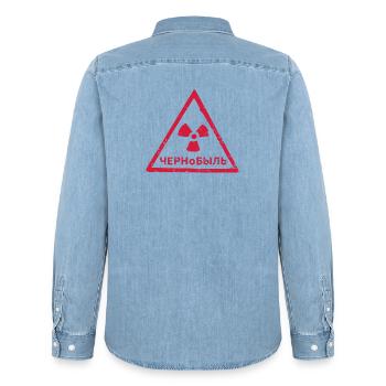 TSCHERNOBYL RADIATION WARNING ICON - Männer Jeanshemd Organic von Stanley/Stella - verwaschenes Hellblau - Hinten - AI Model Male 185 light (185cm)