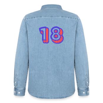 18. 18 ANS. 18e ANNIVERSAIRE. ANNIVERSAIRE 18 ANS. - Chemise en denim homme bio Stanley/Stella - bleu clair délavé - Dos - AI Model Male 185 light (185cm)