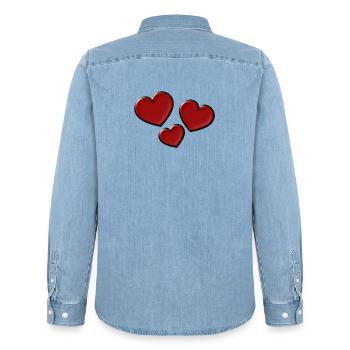 ICH LIEBE DICH. ICH LIEBE DICH. LIEBE. LIEBE. HERZ - Männer Jeanshemd Organic von Stanley/Stella - verwaschenes Hellblau - Hinten - AI Model Male 185 light (185cm)