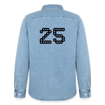 25. 25 ANS. 25e ANNIVERSAIRE. ANNIVERSAIRE 25 ANS. - Chemise en denim homme bio Stanley/Stella - bleu clair délavé - Dos - AI Model Male 185 light (185cm)