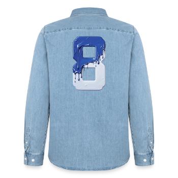 NR. 8 NUMMER 8 BLAU WEIß 8. GEBURTSTAG - Männer Jeanshemd Organic von Stanley/Stella - verwaschenes Hellblau - Hinten - AI Model Male 185 light (185cm)