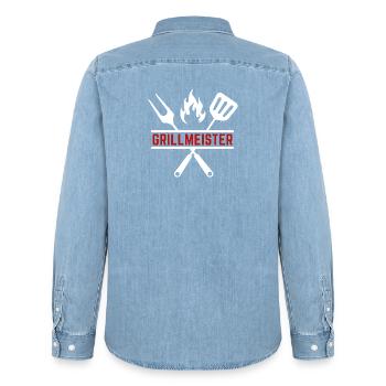 grillmeister - Männer Jeanshemd Organic von Stanley/Stella - verwaschenes Hellblau - Hinten - AI Model Male 185 light (185cm)