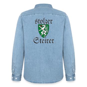 Stolzer Steirer Wappen Steiermark Spruch Geschenk - Männer Jeanshemd Organic von Stanley/Stella - verwaschenes Hellblau - Hinten - AI Model Male 185 light (185cm)