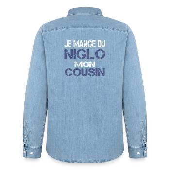 Je mange du Niglo - Chemise en denim homme bio Stanley/Stella - bleu clair délavé - Dos - AI Model Male 185 light (185cm)