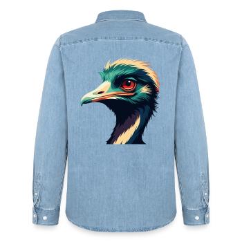Emu Cartoon Character Colorful Pet Animal - Men’s Organic Denim Shirt by Stanley/Stella - light wash - Back - AI Model Male 185 light (185cm)