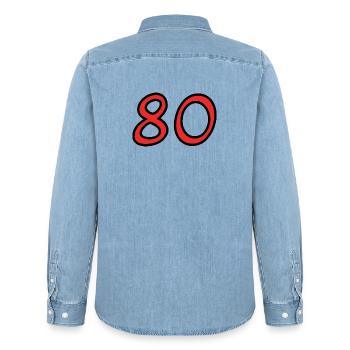 80. 80 JAHRE. 80-JÄHRIGES JUBILÄUM. 80. GEBURTSTAG. - Männer Jeanshemd Organic von Stanley/Stella - verwaschenes Hellblau - Hinten - AI Model Male 185 light (185cm)