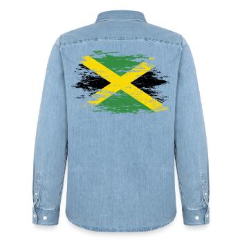 Drapeau de la Jamaïque utilisé - Chemise en denim homme bio Stanley/Stella - bleu clair délavé - Dos - AI Model Male 185 light (185cm)