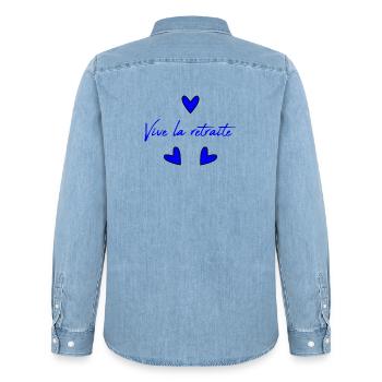 RETRAITE. RETRAITE. RETRAITEE. RETRAITE - Chemise en denim homme bio Stanley/Stella - bleu clair délavé - Dos - AI Model Male 185 light (185cm)