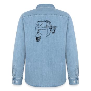 Tricycles à roues tricycles de scooter - Chemise en denim homme bio Stanley/Stella - bleu clair délavé - Dos - AI Model Male 185 light (185cm)