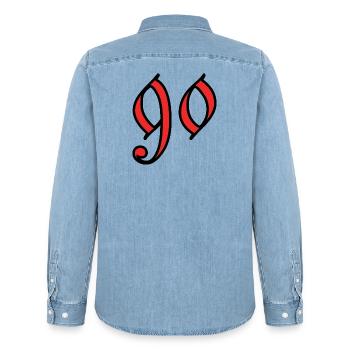 90. 90 YEARS. 90th ANNIVERSARY. 90 YEARS ANNIVERSARY. - Men’s Organic Denim Shirt by Stanley/Stella - light wash - Back - AI Model Male 185 light (185cm)