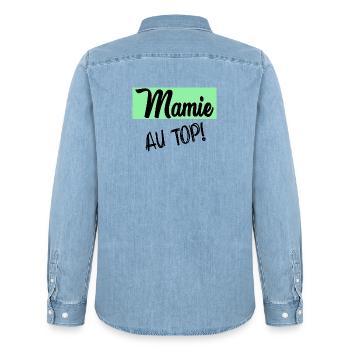 MAMIE. GRAND-MERE. FÊTE DES MÈRES - Chemise en denim homme bio Stanley/Stella - bleu clair délavé - Dos - AI Model Male 185 light (185cm)
