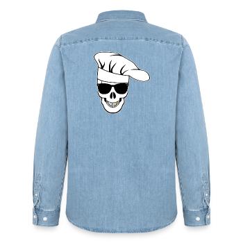 Crâne avec lunettes de soleil, toque de chef - Chemise en denim homme bio Stanley/Stella - bleu clair délavé - Dos - AI Model Male 185 light (185cm)