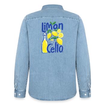 Cooles Design - Männer Jeanshemd Organic von Stanley/Stella - verwaschenes Hellblau - Hinten - AI Model Male 185 light (185cm)