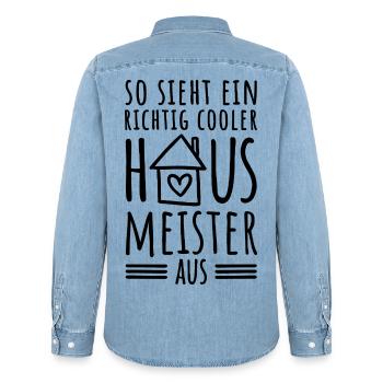 So sieht ein richtig cooler Hausmeister aus - Männer Jeanshemd Organic von Stanley/Stella - verwaschenes Hellblau - Hinten - AI Model Male 185 light (185cm)