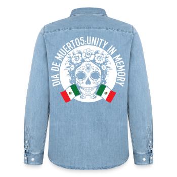 Dia De Muertos Unity in memory - Männer Jeanshemd Organic von Stanley/Stella - verwaschenes Hellblau - Hinten - AI Model Male 185 light (185cm)