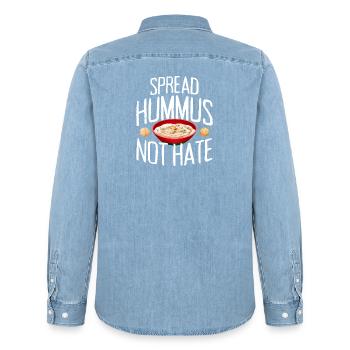 Spread Hummus Not Hate Vegan Geschenk Für Veganer - Männer Jeanshemd Organic von Stanley/Stella - verwaschenes Hellblau - Hinten - AI Model Male 185 light (185cm)