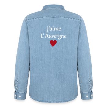 J'aime l'auvergne - Chemise en denim homme bio Stanley/Stella - bleu clair délavé - Dos - AI Model Male 185 light (185cm)