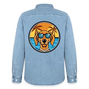 Jugoslawischer Windhund Hunderasse Cartoon Sonnenbrille Strand - Männer Jeanshemd Organic von Stanley/Stella - verwaschenes Hellblau - Hinten - AI Model Male 185 light (185cm)