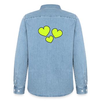 ICH LIEBE DICH. ICH LIEBE DICH. LIEBE. LIEBE. HERZ - Männer Jeanshemd Organic von Stanley/Stella - verwaschenes Hellblau - Hinten - AI Model Male 185 light (185cm)