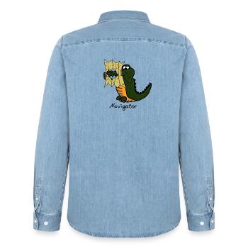 Navigator - Men’s Organic Denim Shirt by Stanley/Stella - light wash - Back - AI Model Male 185 light (185cm)