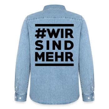 #Wir sind mehr - Statement für Zusammenhalt - Männer Jeanshemd Organic von Stanley/Stella - verwaschenes Hellblau - Hinten - AI Model Male 185 light (185cm)