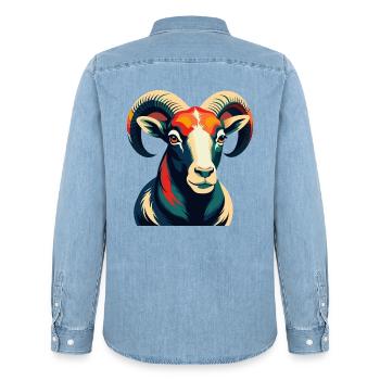 Ram Cartoon Figur Buntes Haustier Tier - Männer Jeanshemd Organic von Stanley/Stella - verwaschenes Hellblau - Hinten - AI Model Male 185 light (185cm)