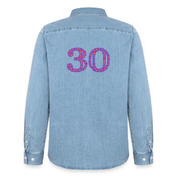 30. 30 YEARS. 30th ANNIVERSARY. 30 YEARS ANNIVERSARY. - Men’s Organic Denim Shirt by Stanley/Stella - light wash - Back - AI Model Male 185 light (185cm)