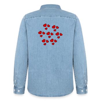 HERZ. HERZ. HERZ. KÜSSEN. SCHMATZEN. KÜSST. - Männer Jeanshemd Organic von Stanley/Stella - verwaschenes Hellblau - Hinten - AI Model Male 185 light (185cm)