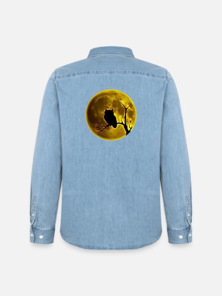 Eule - Männer Jeanshemd Organic von Stanley/Stella - verwaschenes Hellblau