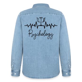 psychologist - Men’s Organic Denim Shirt by Stanley/Stella - light wash - Back - AI Model Male 185 light (185cm)