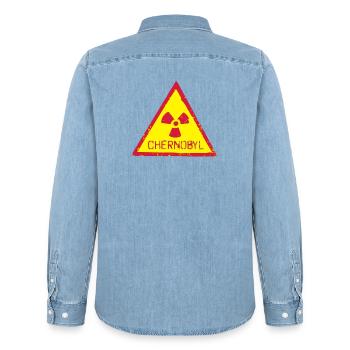 TSCHERNOBYL RADIATION WARNING ICON - Männer Jeanshemd Organic von Stanley/Stella - verwaschenes Hellblau - Hinten - AI Model Male 185 light (185cm)
