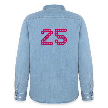 25. 25 ANS. 25e ANNIVERSAIRE. ANNIVERSAIRE 25 ANS. - Chemise en denim homme bio Stanley/Stella - bleu clair délavé - Dos - AI Model Male 185 light (185cm)