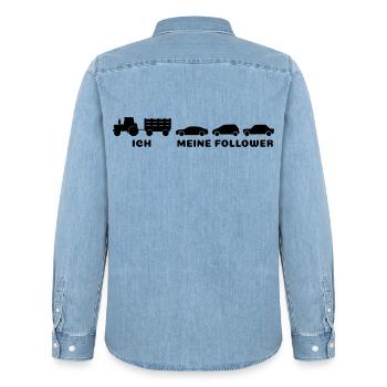 Ich, meine Follower - Bauer Landwirt - Männer Jeanshemd Organic von Stanley/Stella - verwaschenes Hellblau - Hinten - AI Model Male 185 light (185cm)