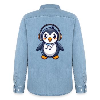 Pinguin Lustige Zeichentrickfigur Kopfhörermusik - Männer Jeanshemd Organic von Stanley/Stella - verwaschenes Hellblau - Hinten - AI Model Male 185 light (185cm)