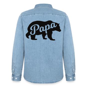 Père Ours – Cadeau pour les pères - Chemise en denim homme bio Stanley/Stella - bleu clair délavé - Dos - AI Model Male 185 light (185cm)