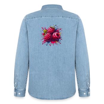 Himbeeren-Farbexplosion - Männer Jeanshemd Organic von Stanley/Stella - verwaschenes Hellblau - Hinten - AI Model Male 185 light (185cm)