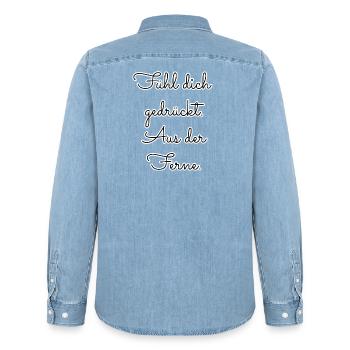 Fühl dich gedrückt – aus der Ferne - Männer Jeanshemd Organic von Stanley/Stella - verwaschenes Hellblau - Hinten - AI Model Male 185 light (185cm)